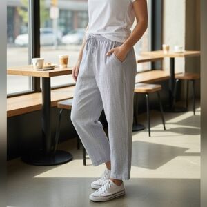 Soho Tan Striped Coastal Linen-Blend Drawstring Pants L